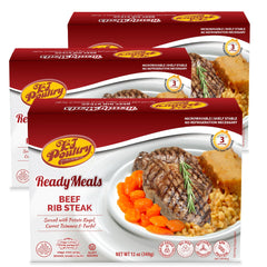 KJ Poultry kosher ready meals rib steak kugel packaging offers convenient, shelf-stable Shabbos meals.