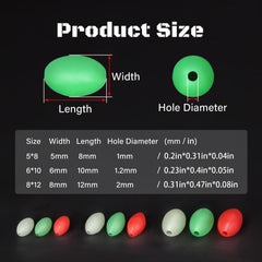 KJEIM Glow Fishing Beads 8x12mm set in red, green, and white