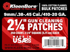 Close-up of 100% cotton flannel patches for bore cleaning