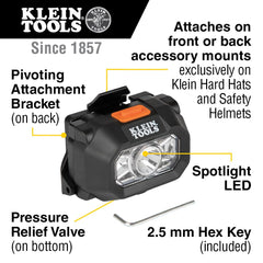 Klein Tools 60156 headlamp back-mount mounted on safety helmet
