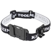 Klein Tools headlamp bracket closeup showing secure mounting for reliable hands-free lighting.