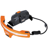 Klein Tools KHH56308 headlamp attached to a hard hat for hands-free lighting.