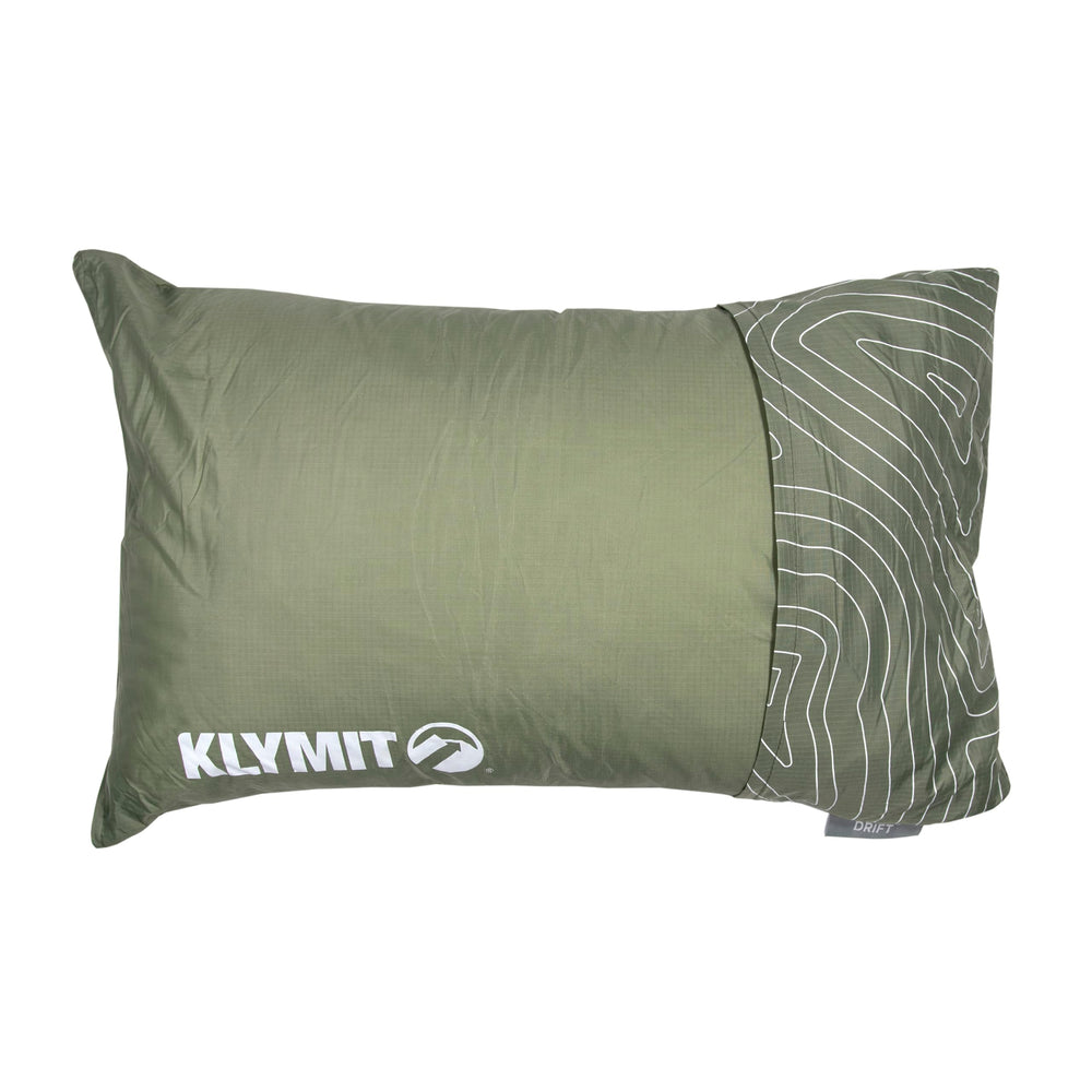 Klymit Drift camping pillow with a waterproof shell for durable outdoor comfort.