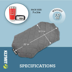 Klymit Luxe Travel Pillow packed into its compact bag for backpacking
