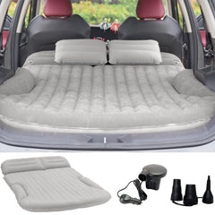 KMZ SUV Air Mattress setup in car trunk with light-gray surface for comfortable rest.