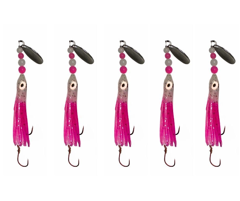 KOKOPROS luminous micro hoochies 4.5 cm pink cotton top lure for low light fishing