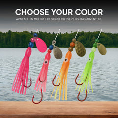 KOKOPROS hoochie features spinner blades for added flash and attraction