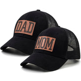 Front view of KOLWOVEN Mom and Dad Hats with leather patch