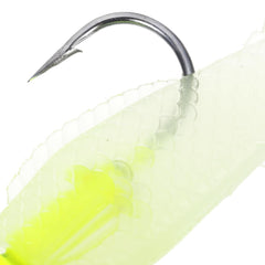 Close-up of glow-in-the-dark swimbait lure