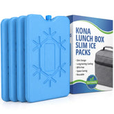 Kona slim ice pack with compact design fits lunch bags to keep meals cool.