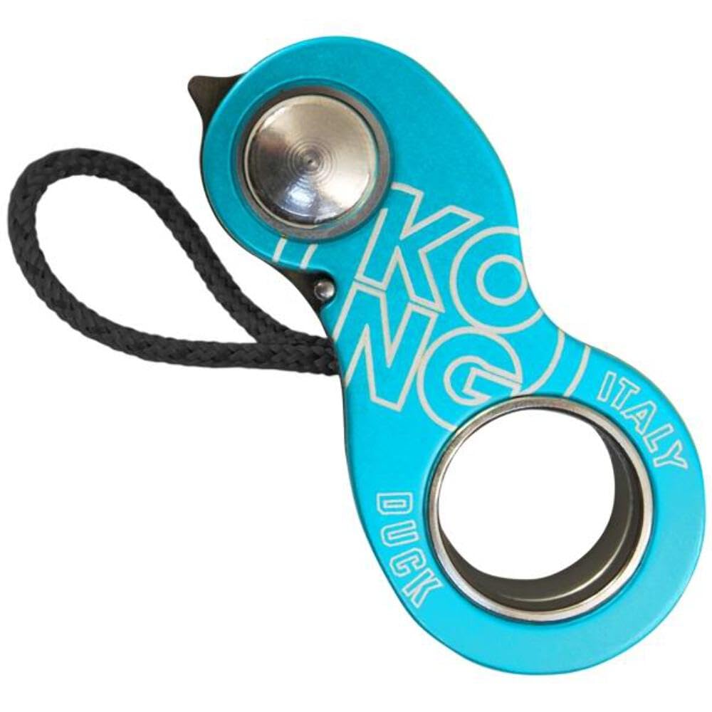 Kong Italy Duck Rope Clamp cyan close-up showing ultra compact emergency rope control.