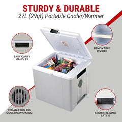 Koolatron cooler interior showing roomy 27 L space and organized layout