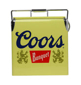 Koolatron Coors Banquet retro ice chest exterior with vintage graphics for stylish outdoor cooling.