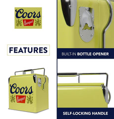Koolatron Coors Banquet retro ice chest interior ready to chill 13 L cans.