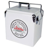 Koolatron Coors Light ice chest exterior in white with retro styling for outdoor use