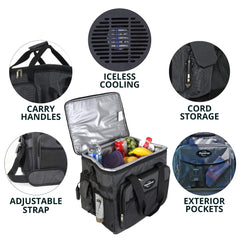 Koolatron cooler with cord storage keeps accessories organized during travel.