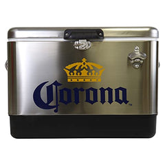 Stainless steel exterior and rugged base resist rust for camping and tailgating.