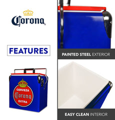 Koolatron Corona Retro Ice Chest with durable metal construction for outdoor use