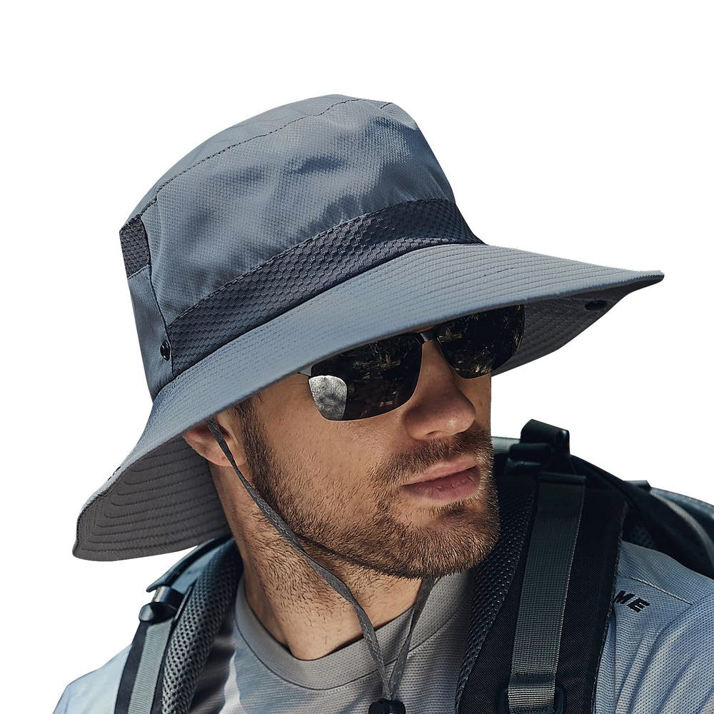 Front view of Koreshion men's sun hat in grey