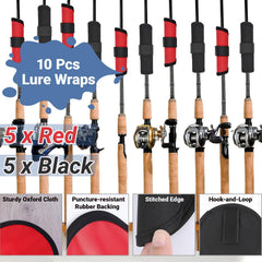 Lure wraps showing secure hook and loop fastener closure
