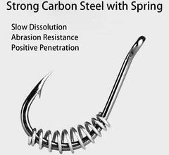 Close-up of sharp barbed hook tip from KTGCOZS hooks