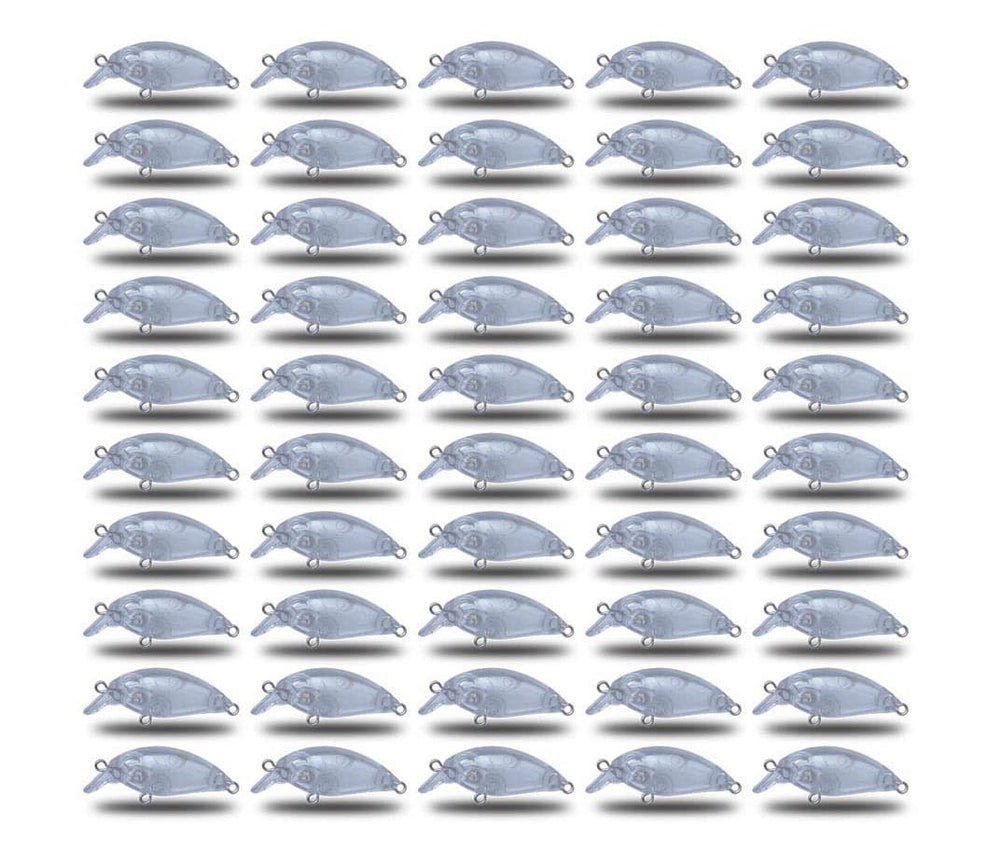 KTGCOZS pack of 50 unpainted crank lures for versatile freshwater fishing and DIY customization.