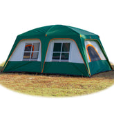 KTT tent exterior front view in green showing family camping space