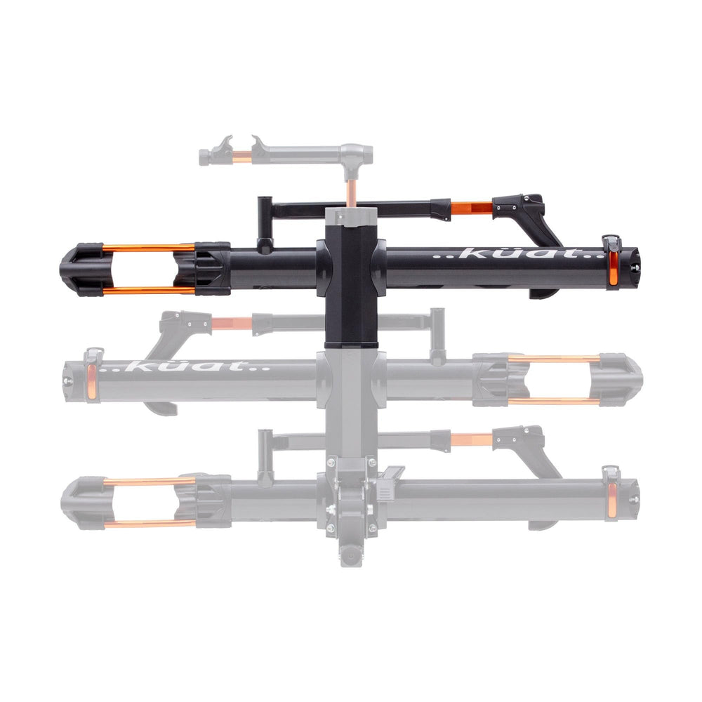 KUAT NV Add-On 2.0 side profile in gray-orange demonstrates upgraded 3-bike capacity.