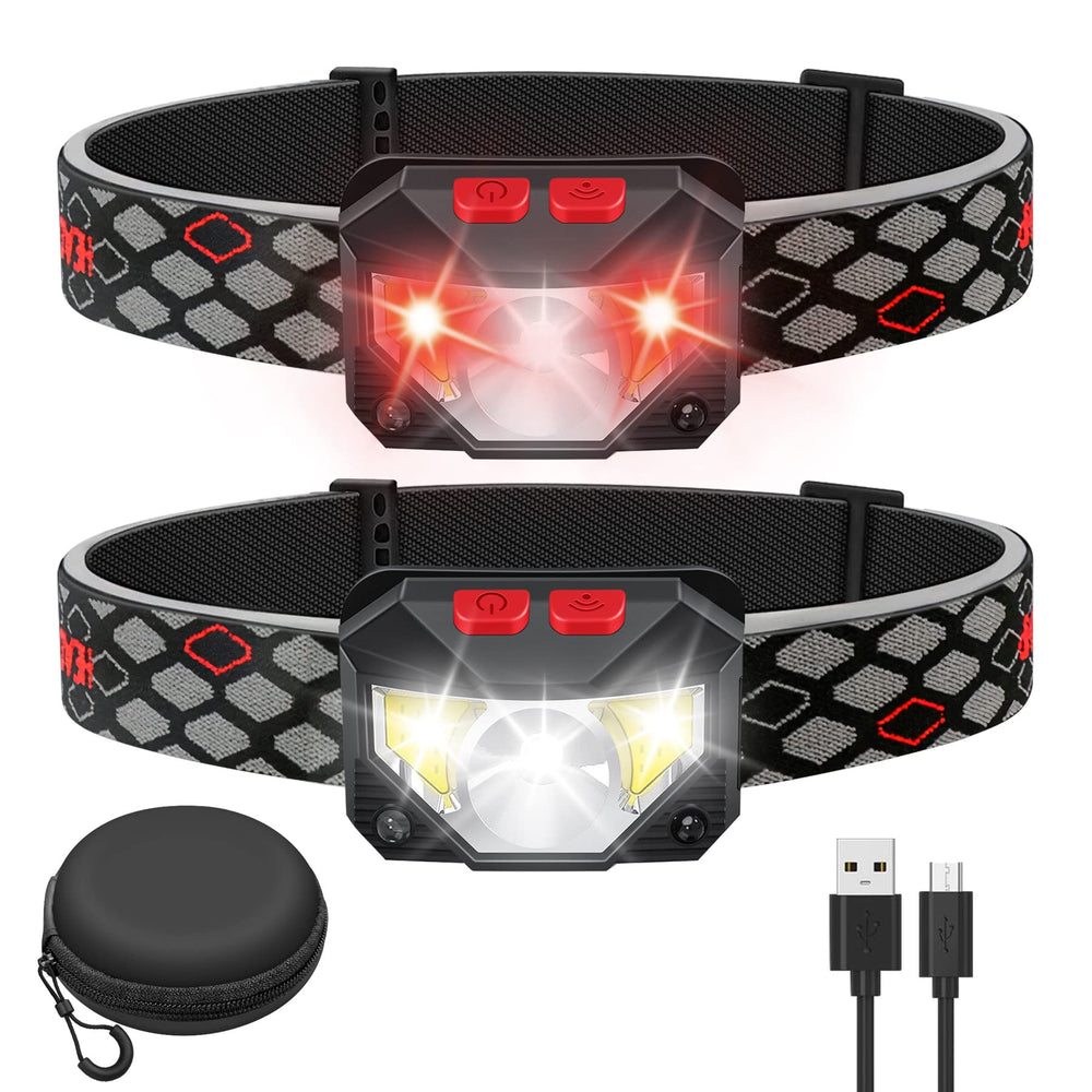 Kucoal LED headlamp 2-pack front view for hands-free outdoor lighting and versatility