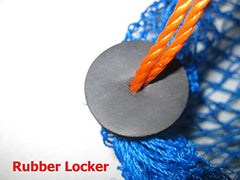 KUFA bait bag on trotline showing orange color and quick attachment.