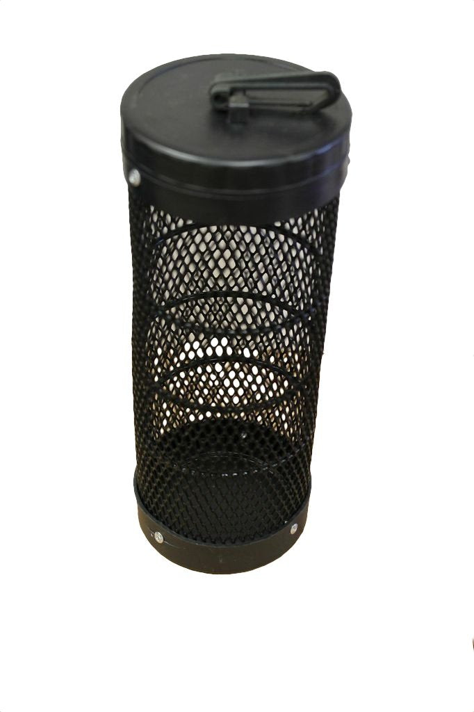KUFA HB-9 bait barrel close-up showing black vinyl-coated mesh for durable trap use