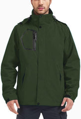 Kugnala men's rain jacket in army green offers waterproof protection for outdoor activities.