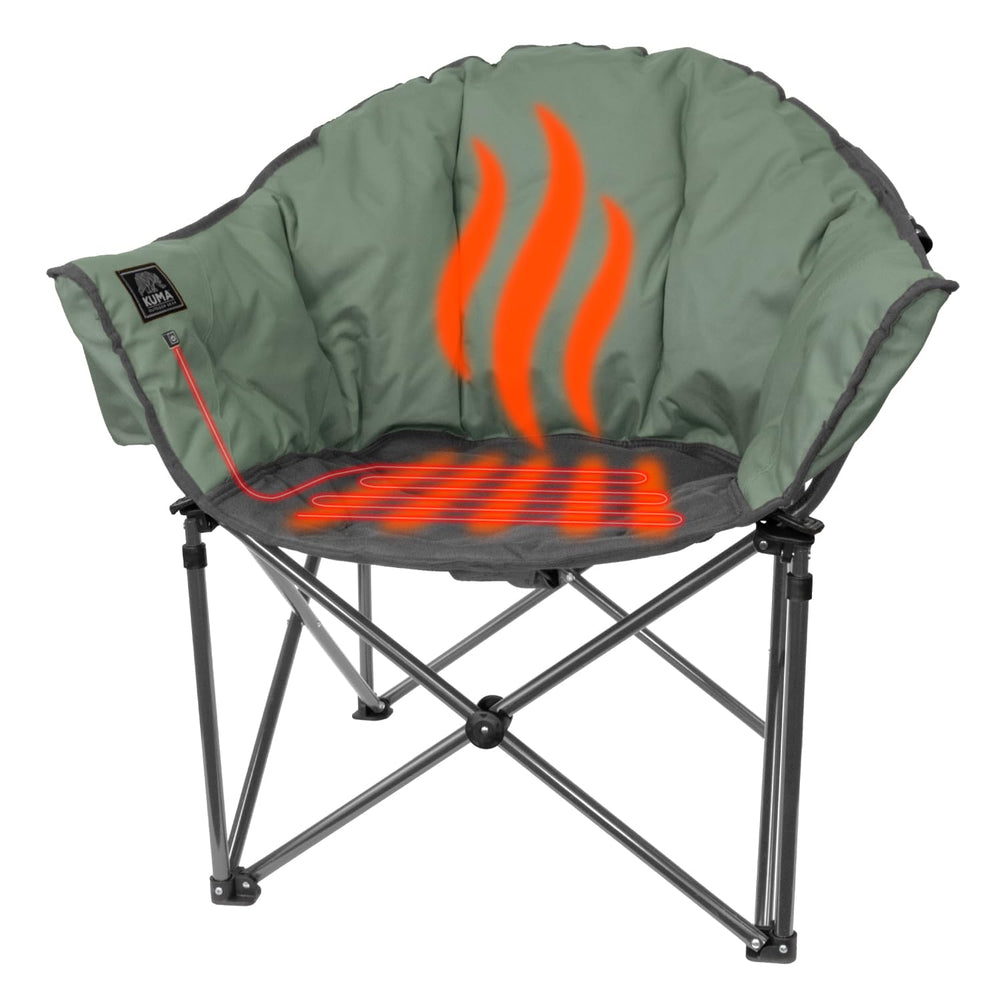 Kuma Lazy Bear heated chair in Sage delivers warm seating on chilly campsites