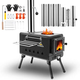 KUNGKA tent stove assembly shows quick setup for warm camping comfort
