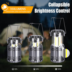 KunHe LED camping lantern with handles extended for easy hanging and hands-free lighting.