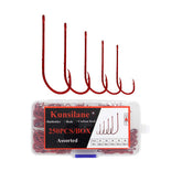 Kunsilane Baitholder Hooks Red Assortment 250pcs – barbed offset long shank