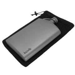 Kuvik titanium flask side profile emphasizes slim pack-friendly silhouette and portability