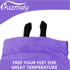 Kuzmaly camping sleeping bag in use at campsite shows roomy comfort.