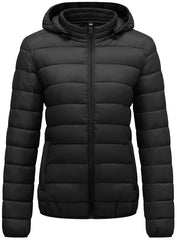 KVE women's hooded packable coat windproof shell keeps you warm during brisk commutes.