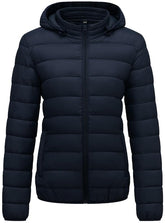 KVE women's hooded packable ultra-light coat navy outerwear for travel