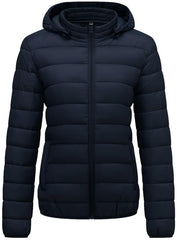 KVE women's hooded packable ultra-light coat navy outerwear for travel