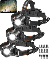 KYEKIO headlamp 3-pack display for outdoor adventures with rechargeable convenience.