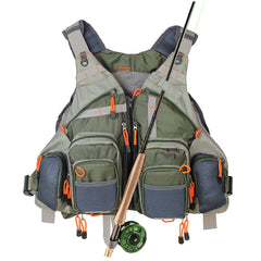 Kylebooker fishing vest mesh Army Green front view shows lightweight comfort on water.