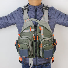 Kylebooker fishing vest mesh Army Green shoulder straps offer adjustable fit.