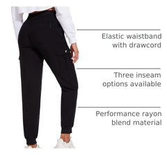 LadyJoy cargo pants side zip pocket close-up, secure storage for phone and keys.