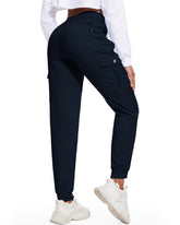 LadyJoy Petite Cargo Pants navy side pockets—secure storage for travel.
