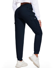 LadyJoy Petite Cargo Pants navy side pockets—secure storage for travel.