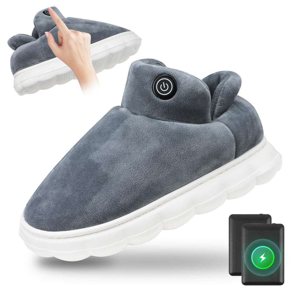 Laelr heated slippers worn indoors for cozy, warm feet.