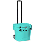 LAKA cooler with wheels side view, easy transport for beach days.