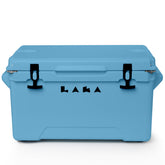 Laka 45 Qt Blue cooler with full capacity for cans and ice, perfect for beach days.